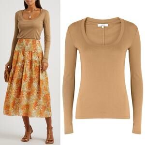Vince Mélange Pima Cotton Long Sleeve Top in Almond Beige